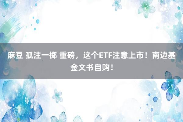 麻豆 孤注一掷 重磅，这个ETF注意上市！南边基金文书自购！