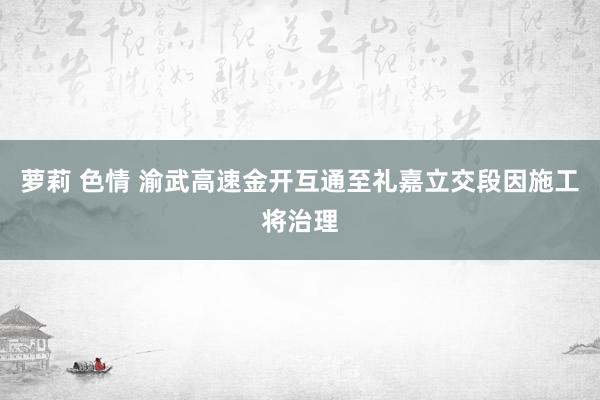 萝莉 色情 渝武高速金开互通至礼嘉立交段因施工将治理