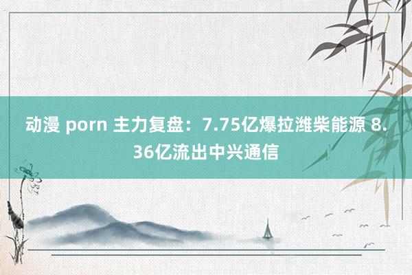 动漫 porn 主力复盘：7.75亿爆拉潍柴能源 8.36亿流出中兴通信